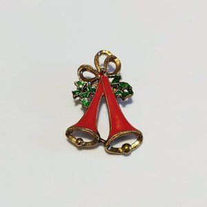 🎃 Vintage Christmas Bells with Holly Brooch Pin